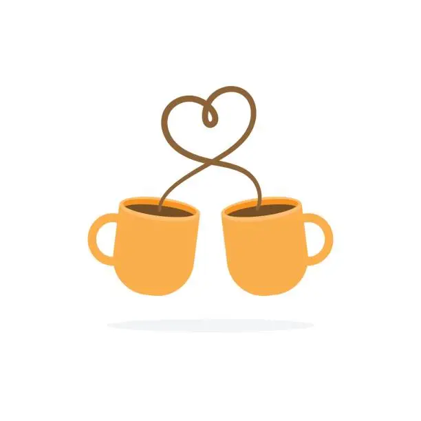Vector illustration of Coffee cup with heart sign, couple concept, vector illustration.
