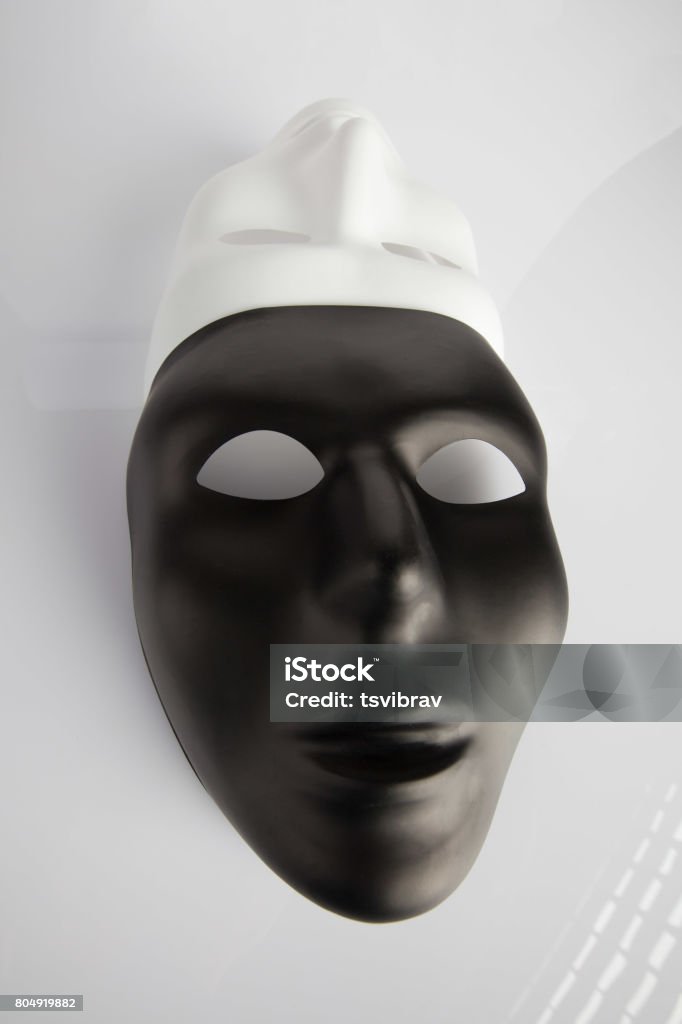 Masks Joined Black And White Masks Joined On White Reflective Background Wide Angle ...