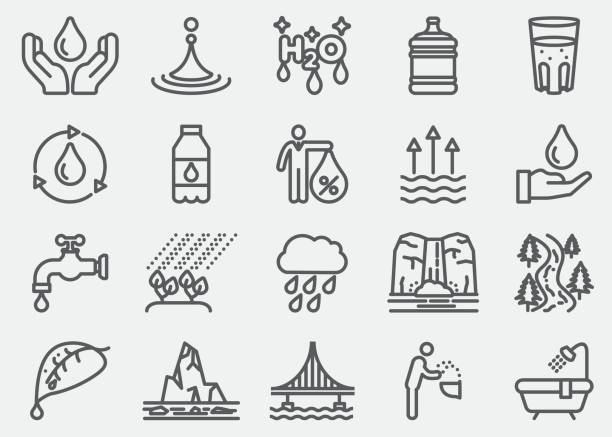 stockillustraties, clipart, cartoons en iconen met waterlijn pictogrammen - drinkwater