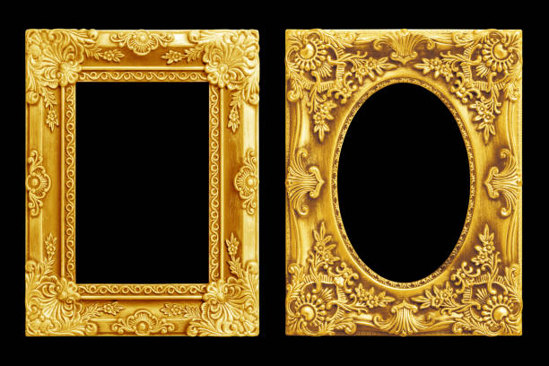 istock The antique gold frame on the black  background 804925362