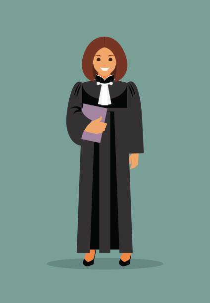 woman judge Woman judge with the case in hand. The law and justice. Vector illustration lawyer cartoon stock illustrations