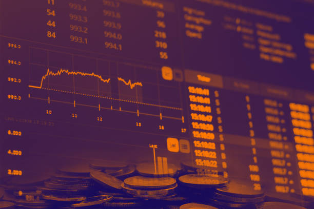 istock Abstract financial stock numbers chart with graph and stack of coins in Double exposure style background 804928098