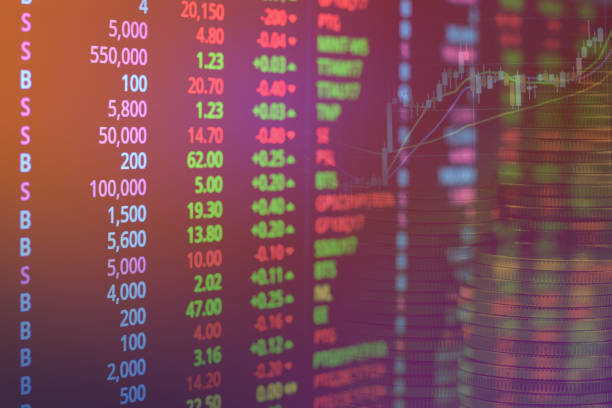 istock Abstract financial stock numbers chart with graph and stack of coins in Double exposure style background 804928216