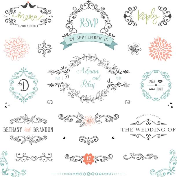 rustikale hochzeit elements_04 - tree bird flower pattern stock-grafiken, -clipart, -cartoons und -symbole