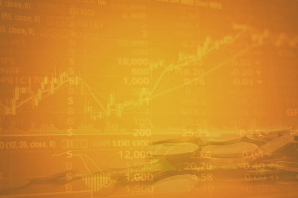 istock Abstract financial stock numbers chart with graph and stack of coins in Double exposure style background 804930958