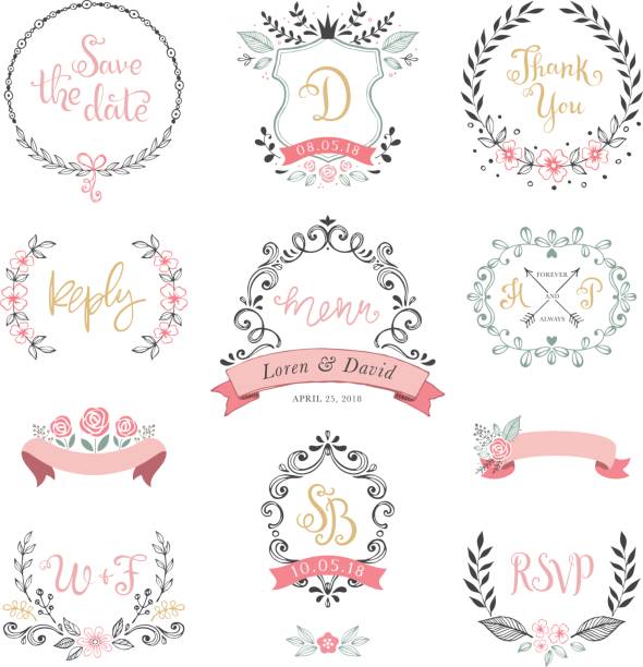 ржавый свадебный elements_05 - wedding invitation rose flower floral pattern stock illustrations