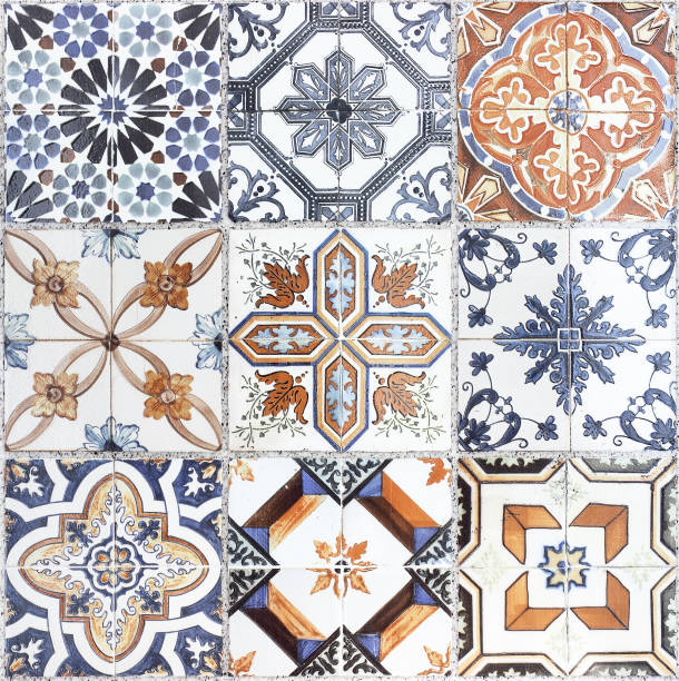 istock Beautiful old wall ceramic tiles patterns handcraft from thailand public. 804940450