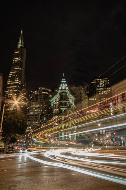 istock San Francisco Night Cityscape with Bus Trails 804943740