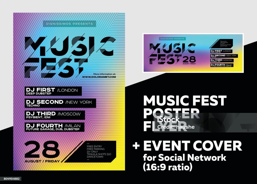 Hellen DJ Plakat für Sommerfest. Minimal Electro Cover für Fest. - Lizenzfrei Poster Vektorgrafik