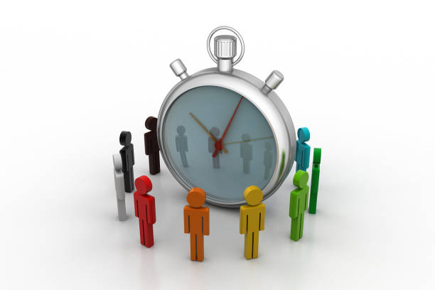 istock 3d people around the clock, time management concept 804960532