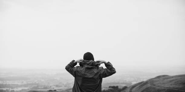 istock Man Rear View Top Mountain Carefree Cloudscape Concept 804967786