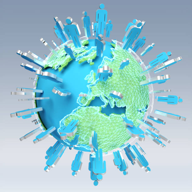 istock 3D rendering group of icons people surrounding planet Earth 804980114