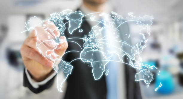 istock Businessman drawing world connection sketch 804983342