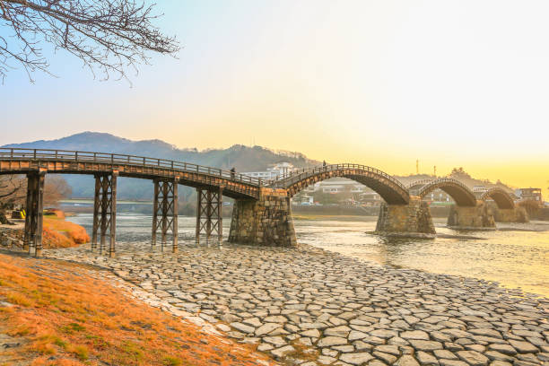 kintai bridge with sunrise stock photo