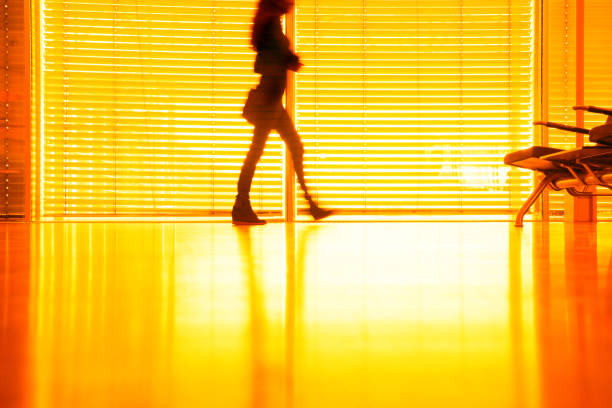 istock Modern airport terminal, traveller in silhouette 804998132