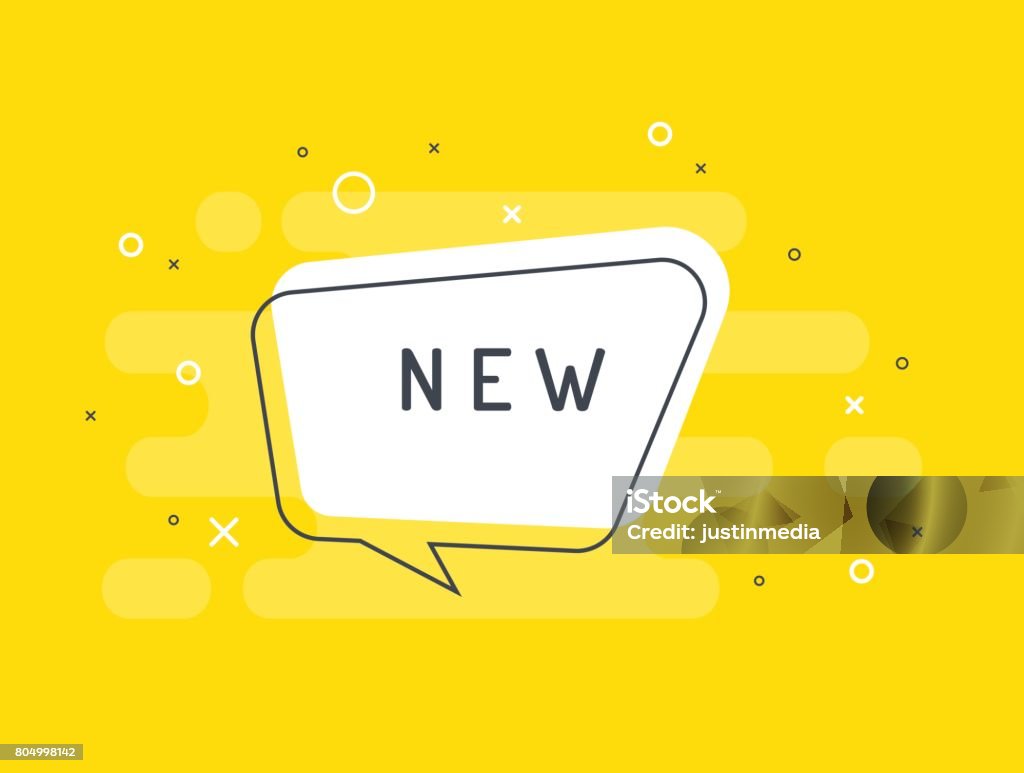 New label. Trendy flat vector bubble. White banner on a yellow background. New stock vector