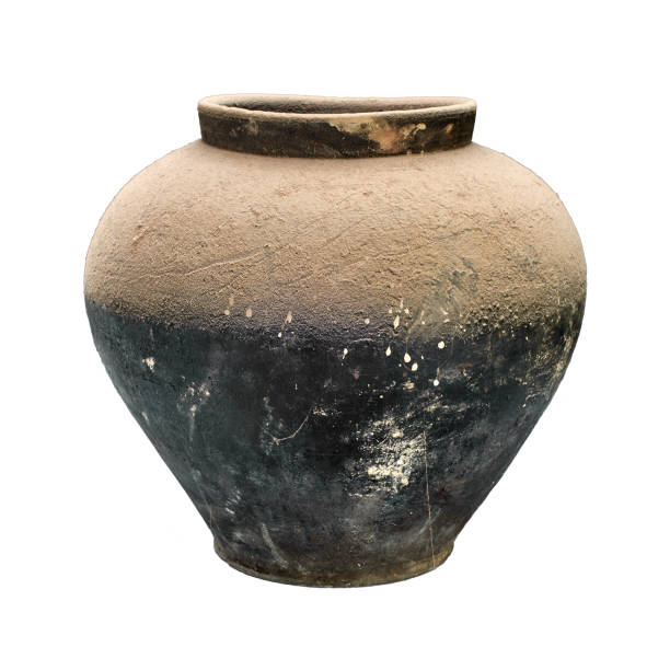 istock Very old handmade pot covered with dust and cobwebs. Isolated on a white background 805000966
