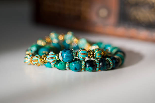 istock Beautiful bracelets with gemtones and wooden beads 805012012
