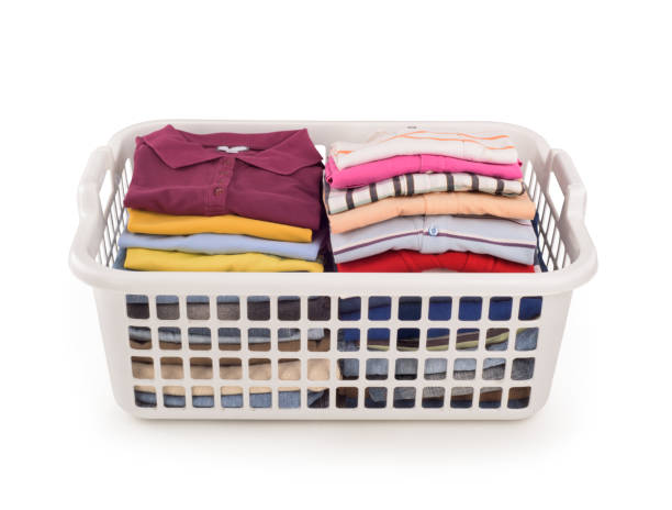 istock plastic basket with clothing isolated 805018344