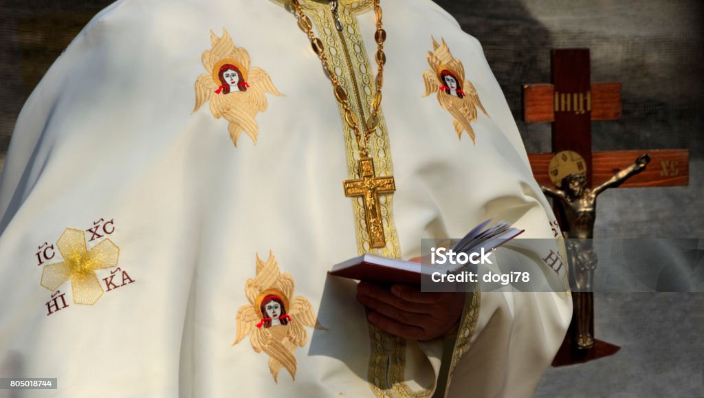 The priest reads a prayer. Pope Stock Photo