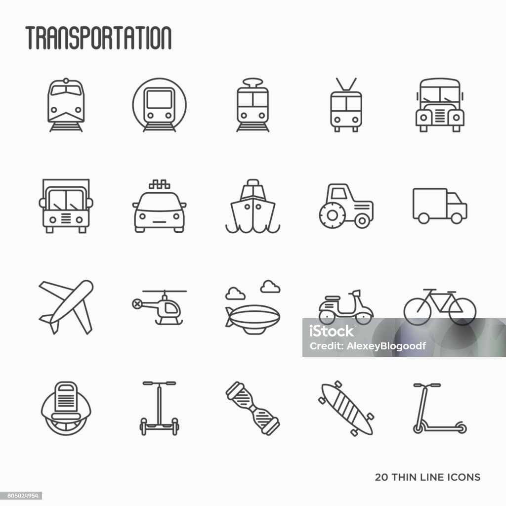 Transportation, logistics and travel thin line icons set. Vector illustration. Train - Vehicle stock vector