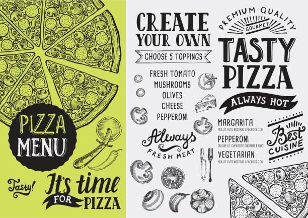 illustrations, cliparts, dessins animés et icônes de restaurant pizza du menu, modèle alimentaire. - old fashioned pizza label design element
