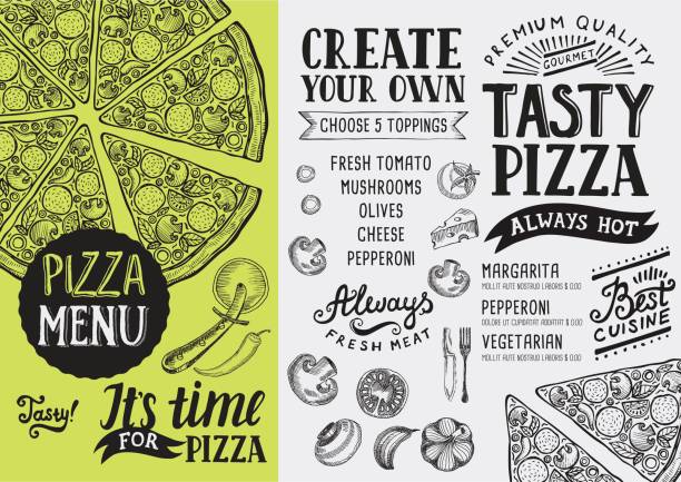 ilustrações de stock, clip art, desenhos animados e ícones de pizza menu restaurant, food template. - old fashioned pizza label design element