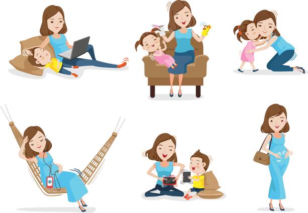 ilustrações, clipart, desenhos animados e ícones de a maternidade - kissing child family isolated