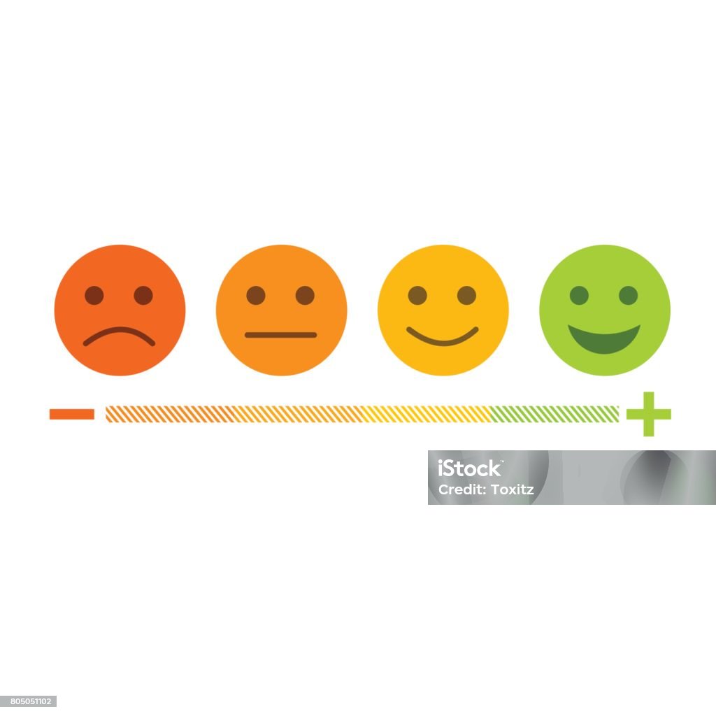 Feedback Emoticon flache Design-Ikone legen Sie zwischen negativen und positiven - Lizenzfrei Kunden-orientiert Vektorgrafik