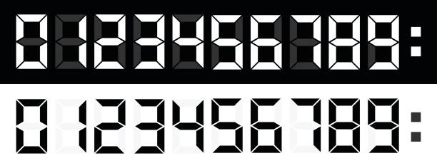 LED Numbers LED Numbers On Black and white background financial data stock illustrations