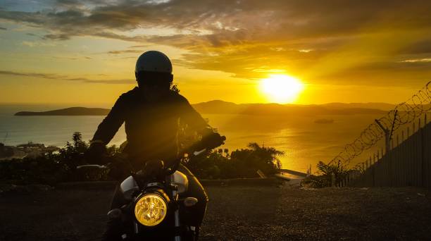 istock Fearless biker on top of the hill during sunset 805085926