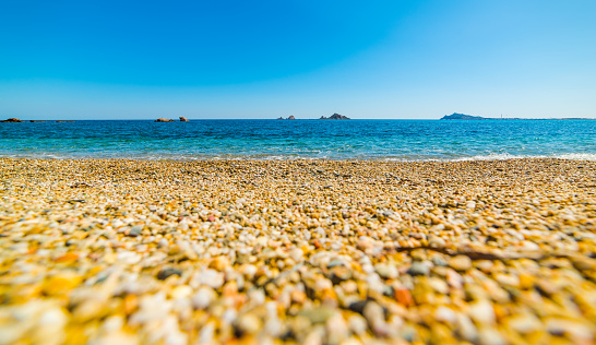 Pebbles in Santa Maria Navarrese shore. Sardinia, Italy