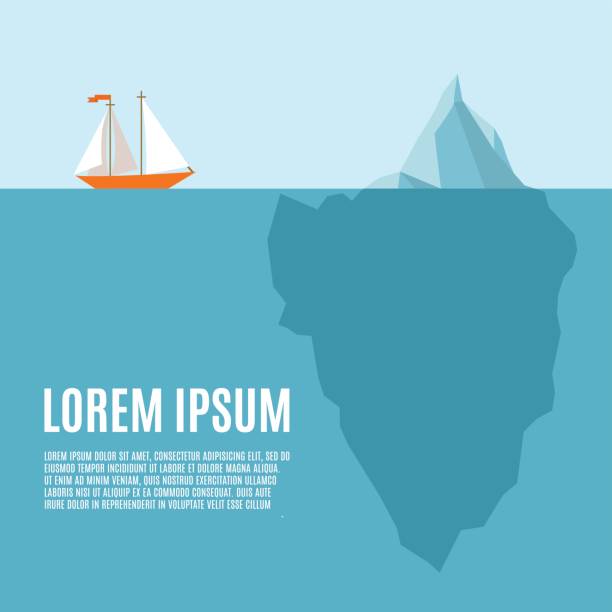 Ship meets  an iceberg - infographic template Vector illustration with polygonal iceberg under and above water. Ship in danger on blue background. Business or personal problem theme vector illustration. Infographic or brochure template. risk illustrations stock illustrations