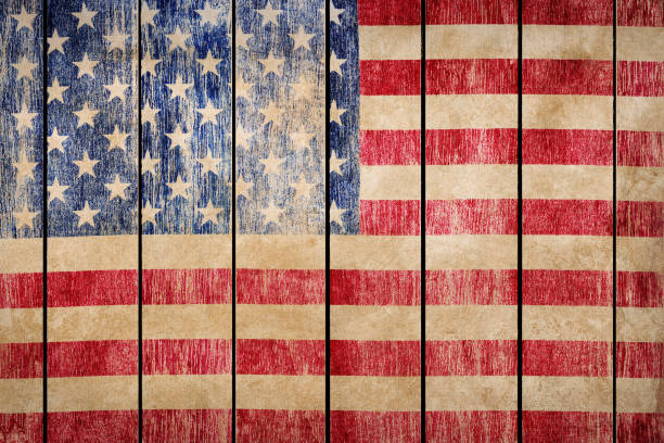 istock America flag painted on a wood plank 805111216