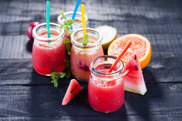 istock Jars with smoothies and fruits 805115882