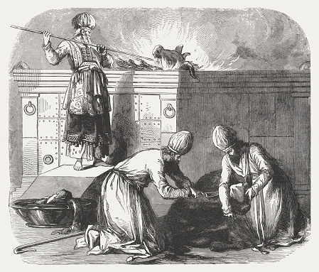 The Altar of Burnt Offering (Exodus 29). Wood engraving, published in 1886.