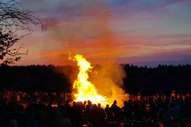 Bavaria, Customs and tradition. Johannisfeuer or Sonnwendfeuer where  Straw dolls are burned at Saint John's Eve.