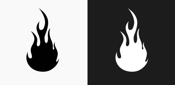 Flame Icon on Black and White Vector Backgrounds Flame Icon on Black and White Vector Backgrounds. This vector illustration includes two variations of the icon one in black on a light background on the left and another version in white on a dark background positioned on the right. The vector icon is simple yet elegant and can be used in a variety of ways including website or mobile application icon. This royalty free image is 100% vector based and all design elements can be scaled to any size. flame clipart stock illustrations