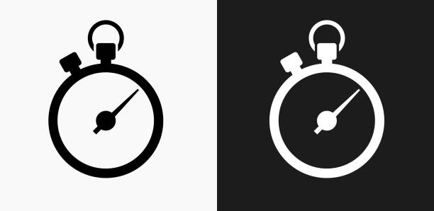 在黑色和白色向量背景上的碼錶圖示 - 秒錶 幅插畫檔、美工圖案、卡通及圖標