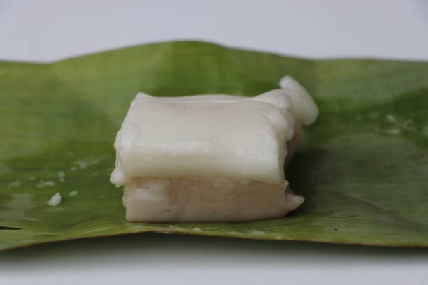 istock Pudding with coconut topping  Thai desert on banana leaf 805153634