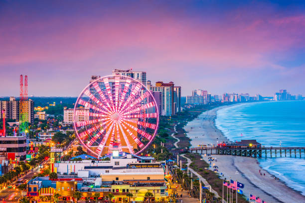 Myrtle Beach, South Carolina, USA Skyline Myrtle Beach, South Carolina, USA city skyline. amusement park stock pictures, royalty-free photos & images