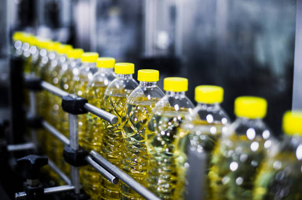 Sunflower Oil Factory, Close-Up, High Iso, Selective Focus stock photo