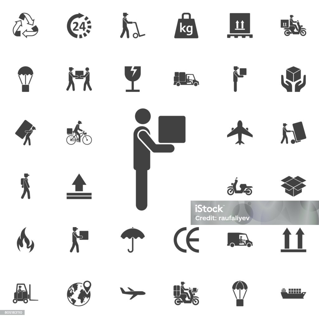 Man Moving Box Pictogram Icon Man Moving Box Pictogram Icon Illustration design. Set of Post delivery icons Icon Symbol stock vector