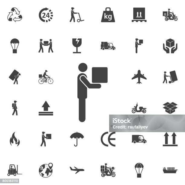 Man Moving Box Pictogram Icon Stock Illustration - Download Image Now - Icon Symbol, Carrying, People