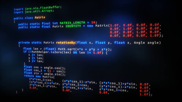 Colorful Java Computer Code Snippet Glowing computer code snippet on a dark monitor, written in the Java programming language Code to Text Ratio Checker stock pictures, royalty-free photos & images