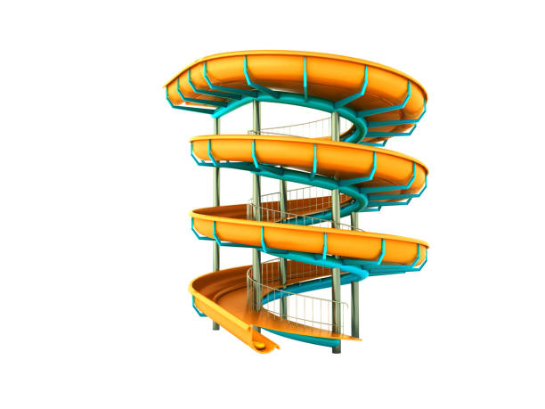 aqua-park wasser karussell gelb 3d render auf weißem hintergrund - aquatisches lebewesen stock-fotos und bilder