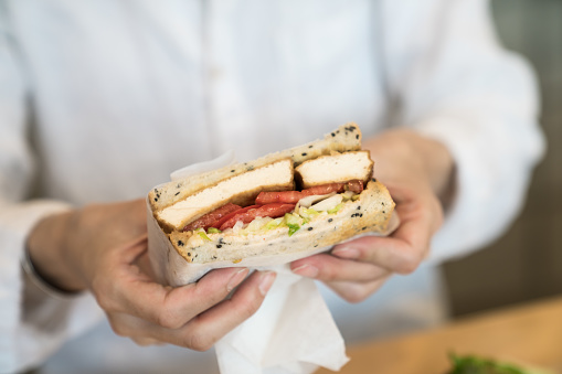 Freshly prepared sandwich in a cafe