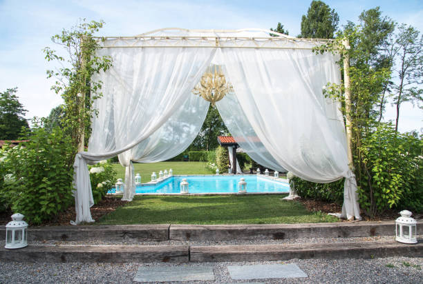 istock Wedding location - poolside and gazebo 805306396