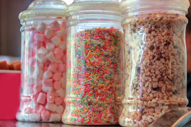 Ice cream toppings- sprinkles , peanuts and marsmallow