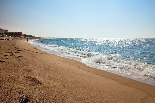 Olas del mar en la playa de Malgrat de Mar, España photo